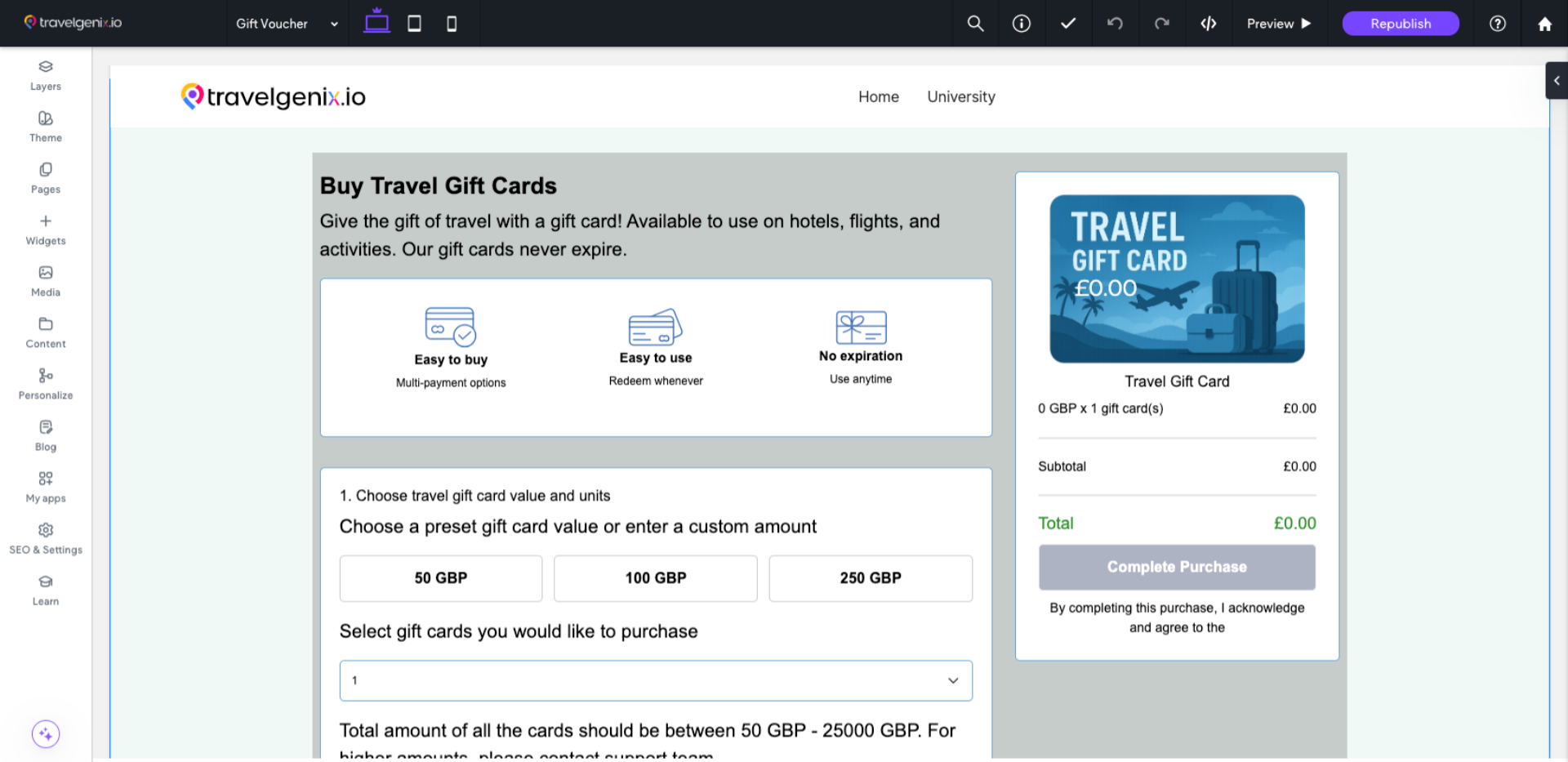 Refresh the page to see the added Gift Voucher widget