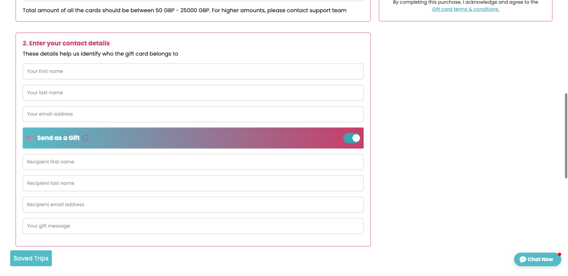 Gift voucher option on website