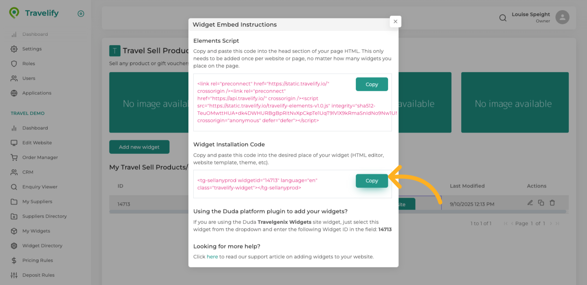Scroll down to Widget Installation Code
