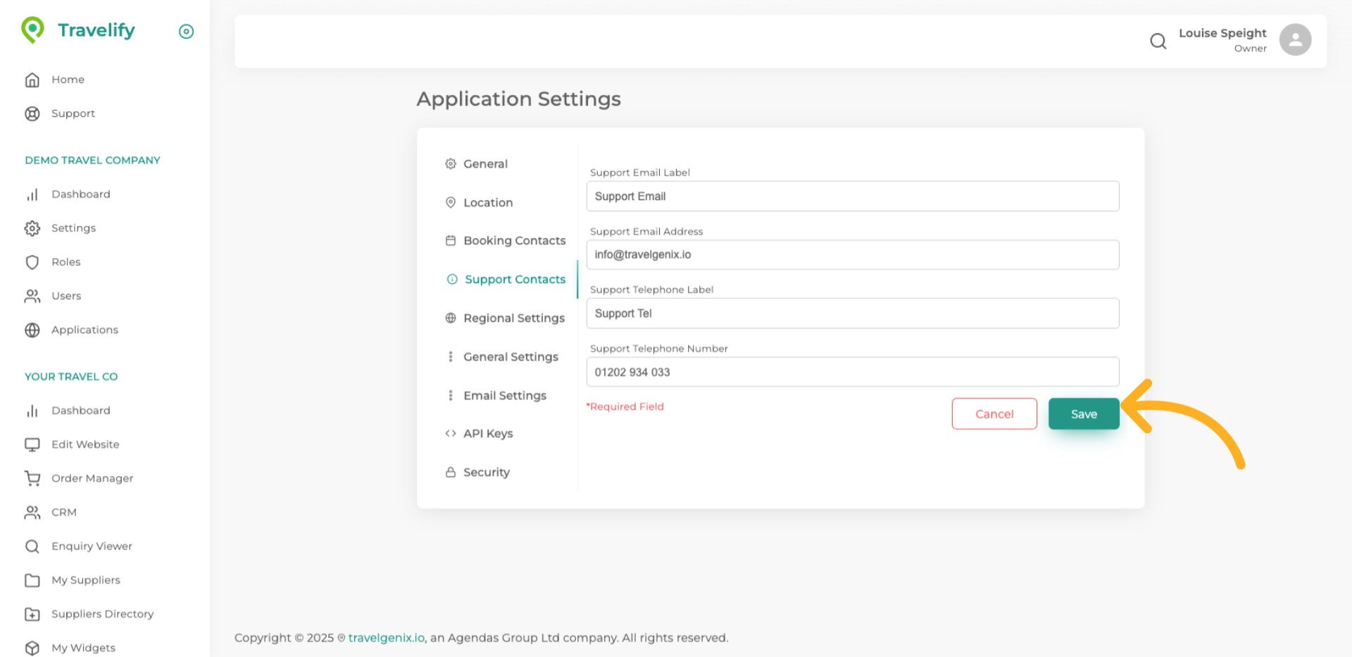 Save Support Contact Changes