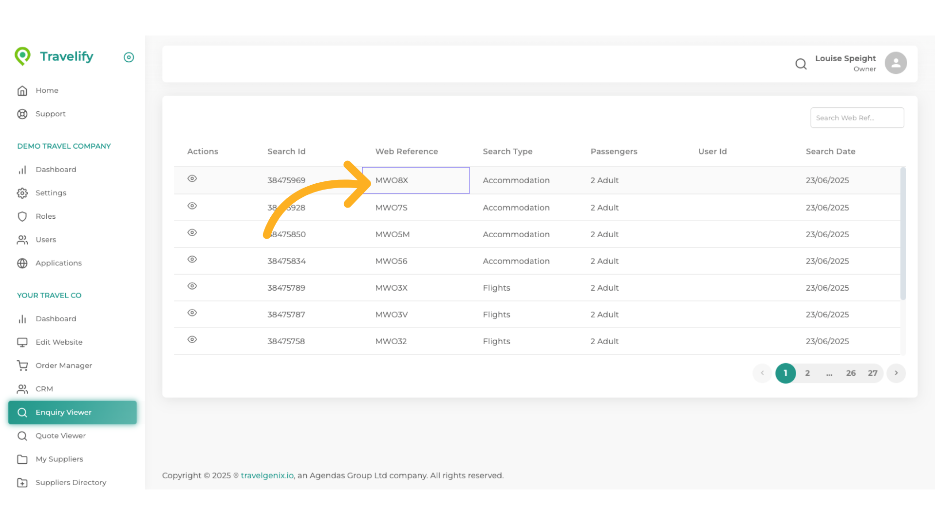 Here you will see the Web Reference of each specific search