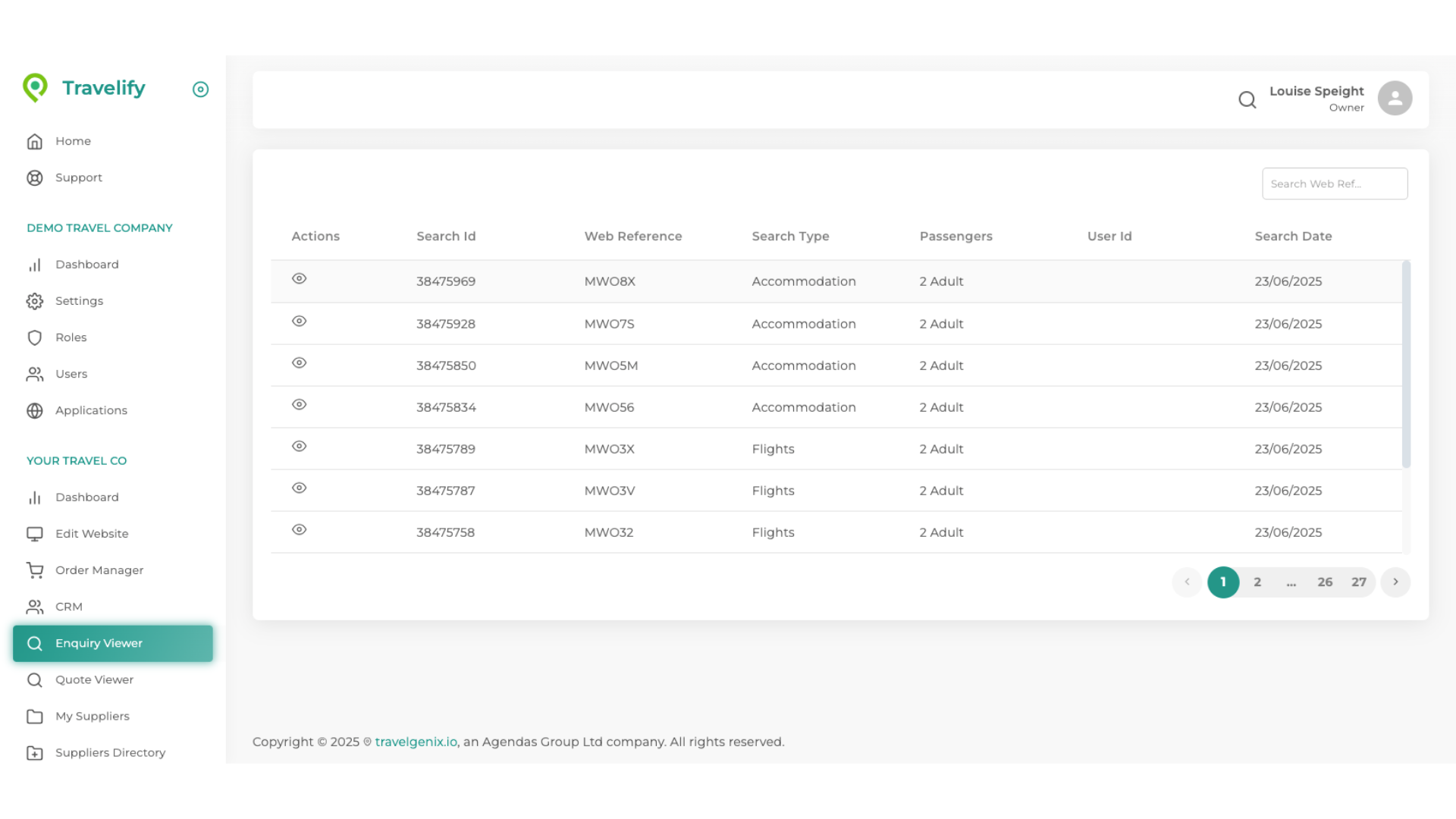 A list of searches will appear