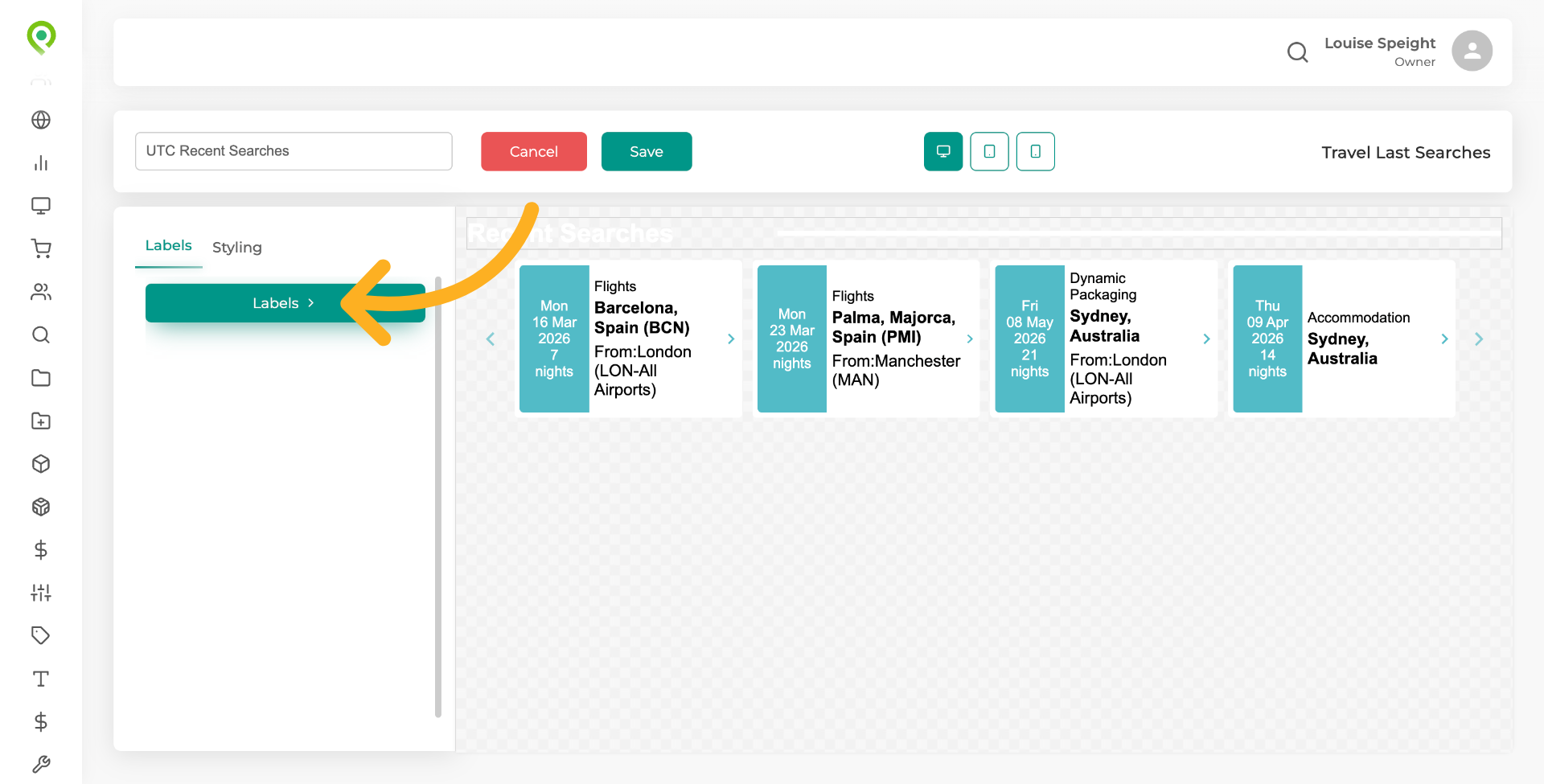 Open Labels Settings
