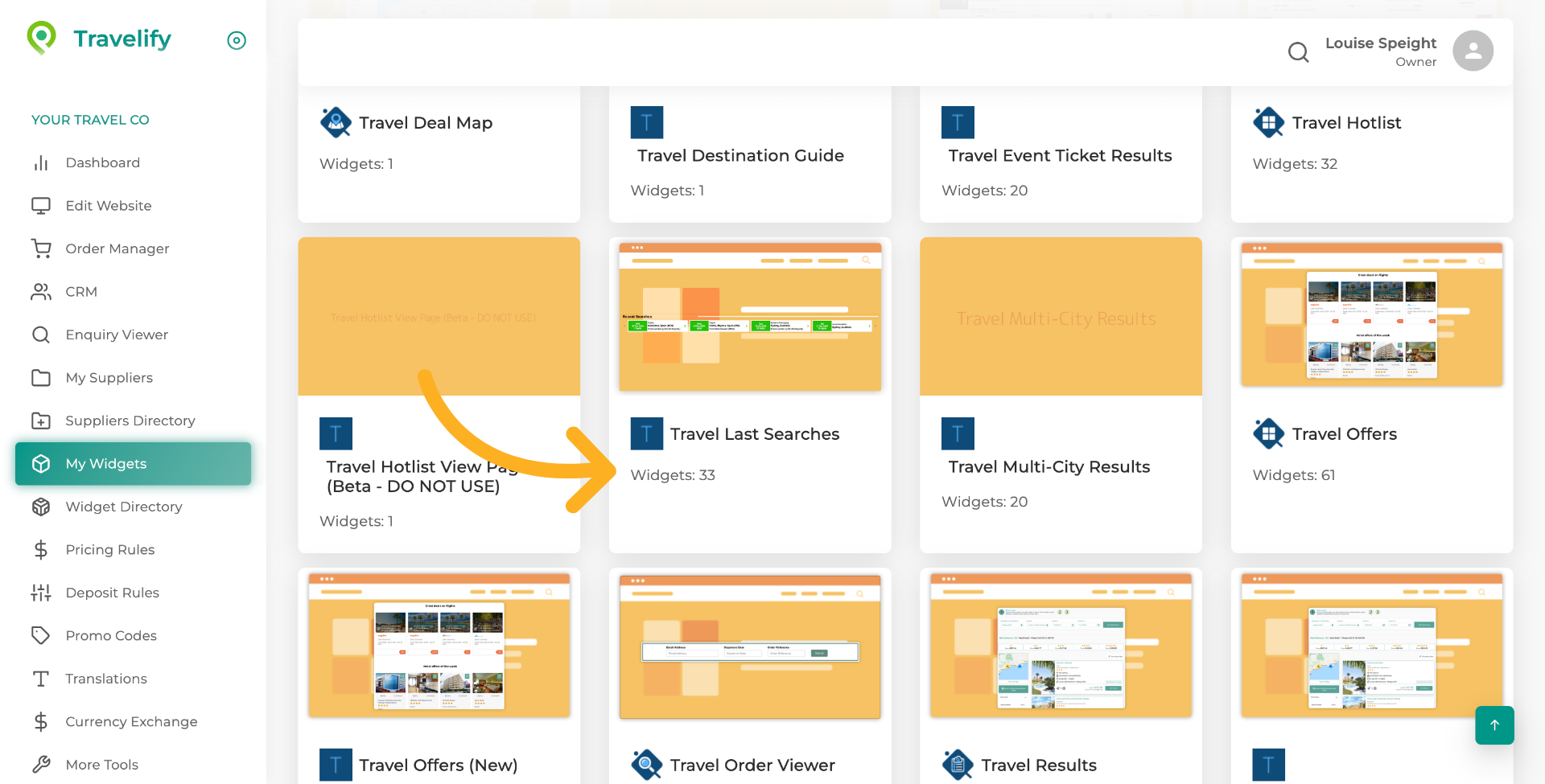 Scroll down to Travel Last Searches Widget