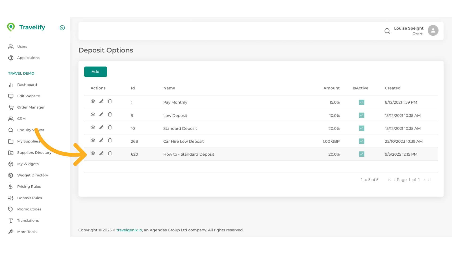This will now appear in your list of Deposit Options