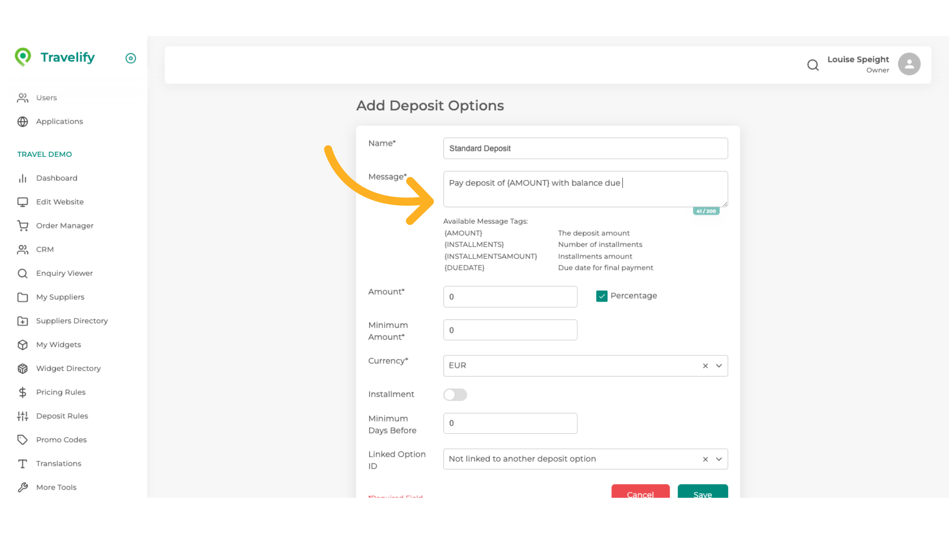 Click 'Pay deposit of {AMOUNT} with balance due '