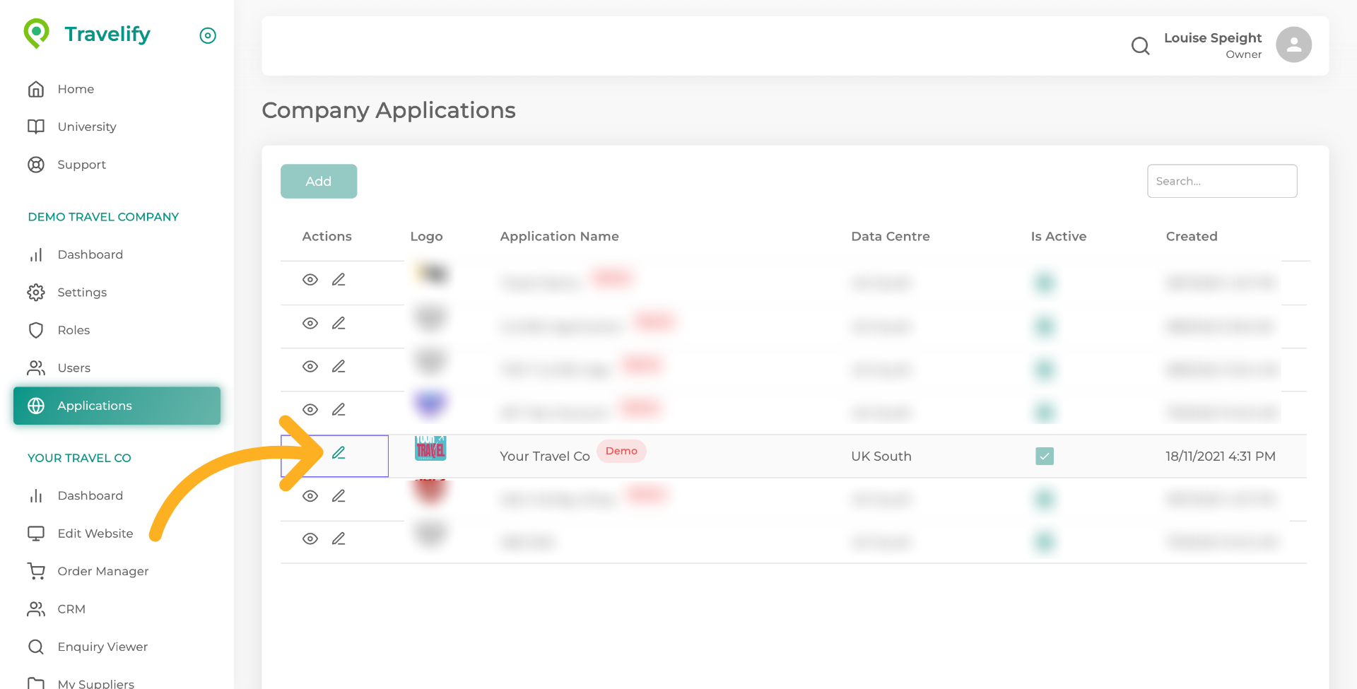 Click the Edit Icon beside your listed website