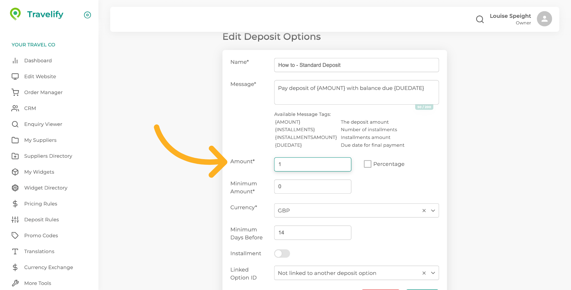 Edit Deposit Options