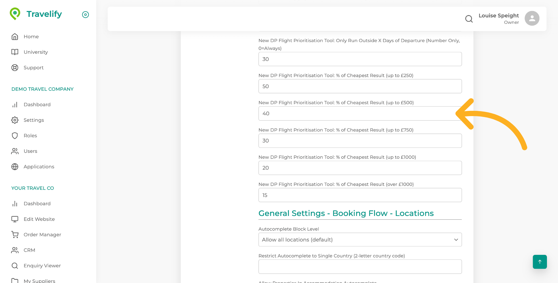 For each price band enter a percentage number