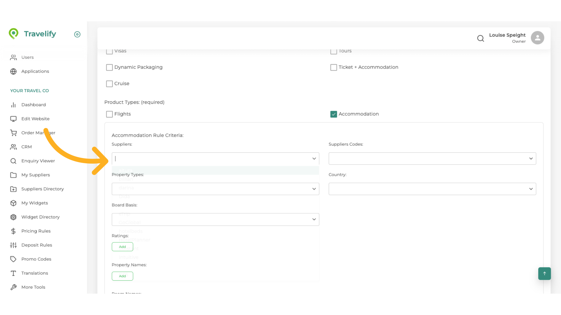 Here you can select Suppliers you wish to apply this Rule to