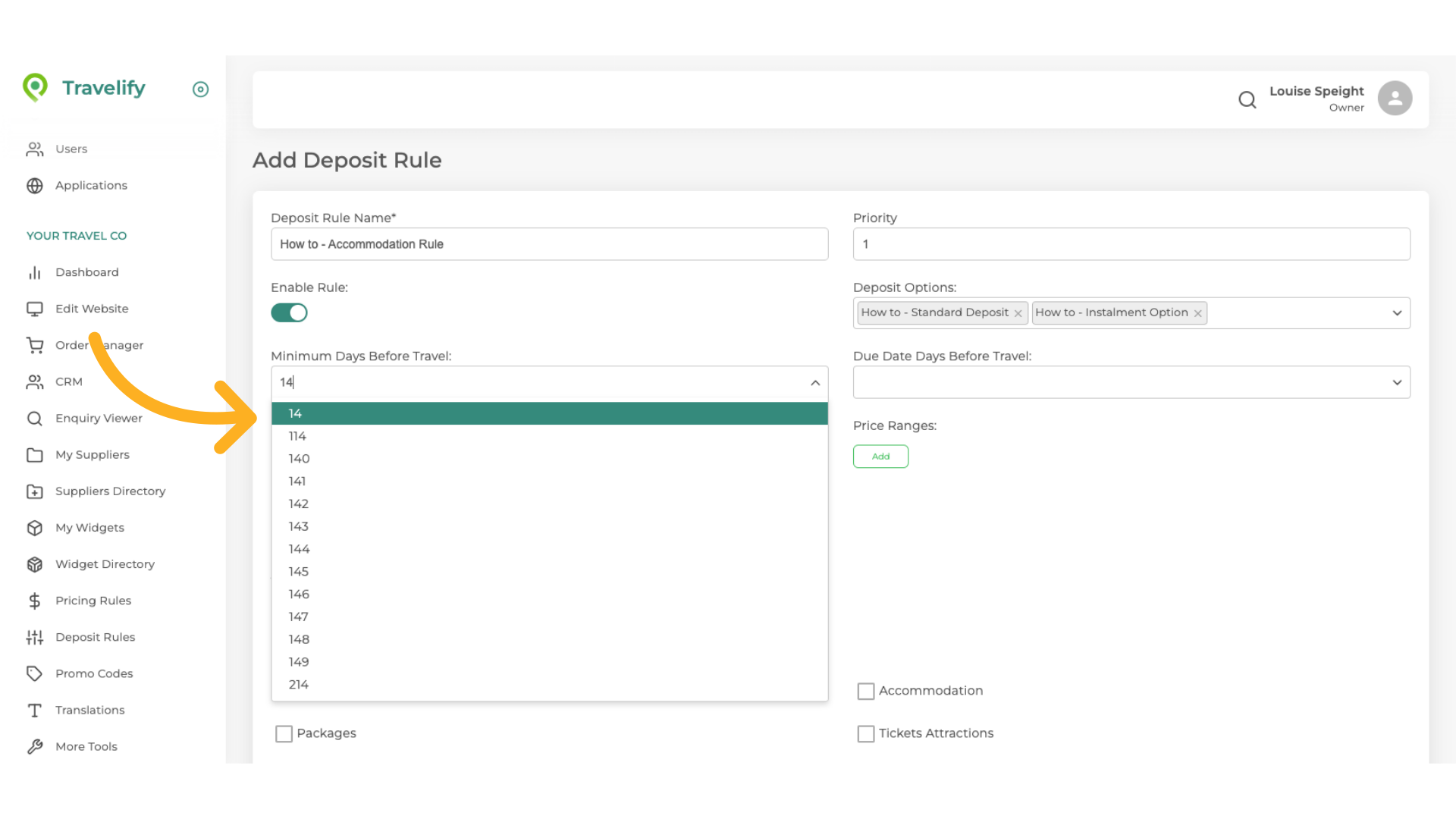 Select from the dropdown
