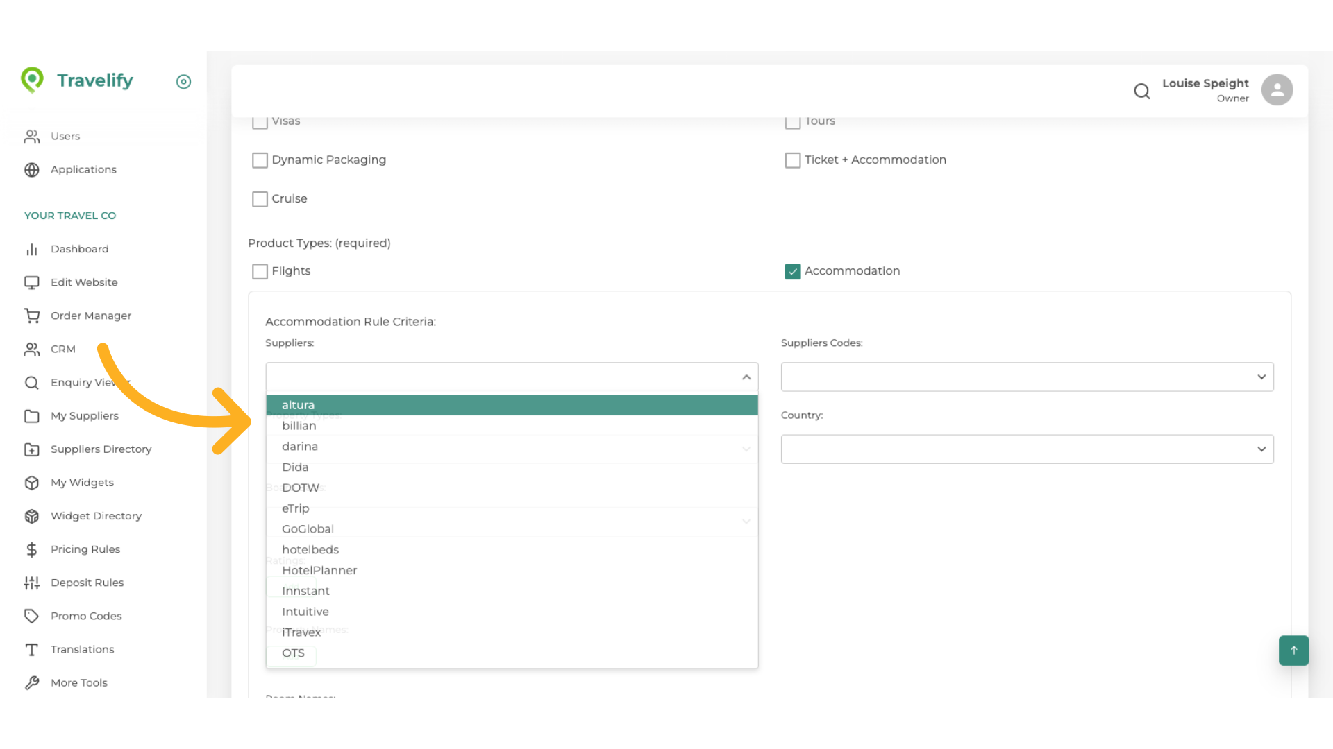 You can make selection from the dropdown, but if you leave this field blank the Rule will apply to all your Accommodation Suppliers