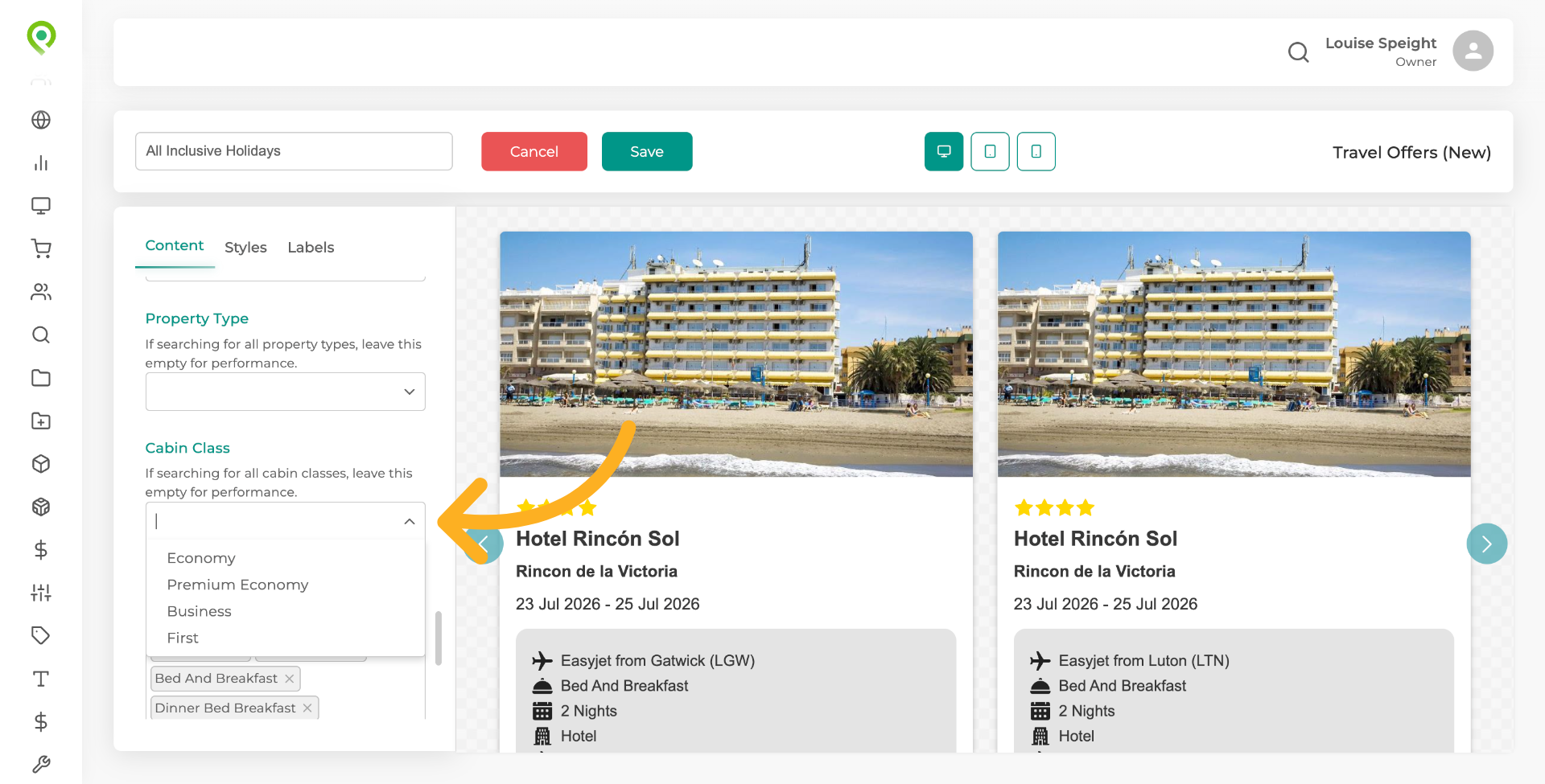 You can also choose a flight Cabin Class