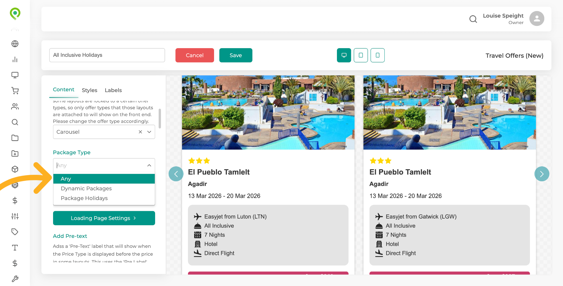 Choose the type of package for your offers
