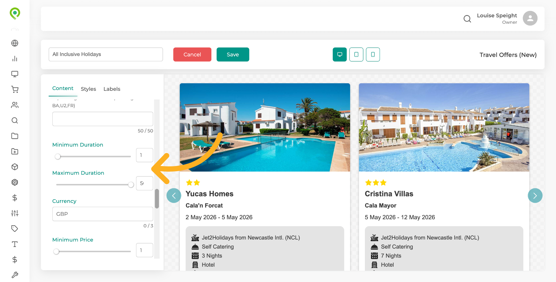 Here you can select the duration for your offers