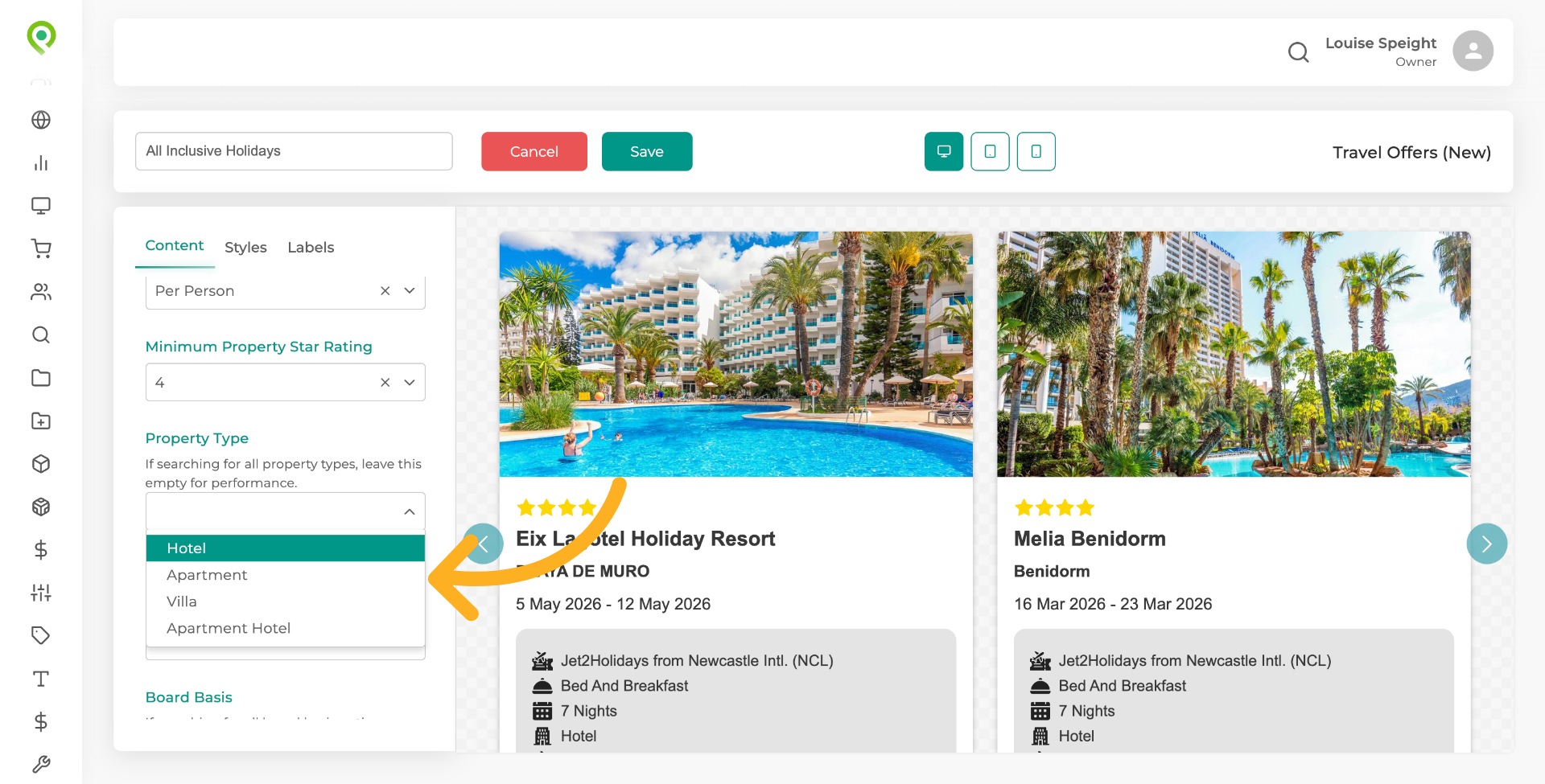 You can specify accommodation type using the dropdown