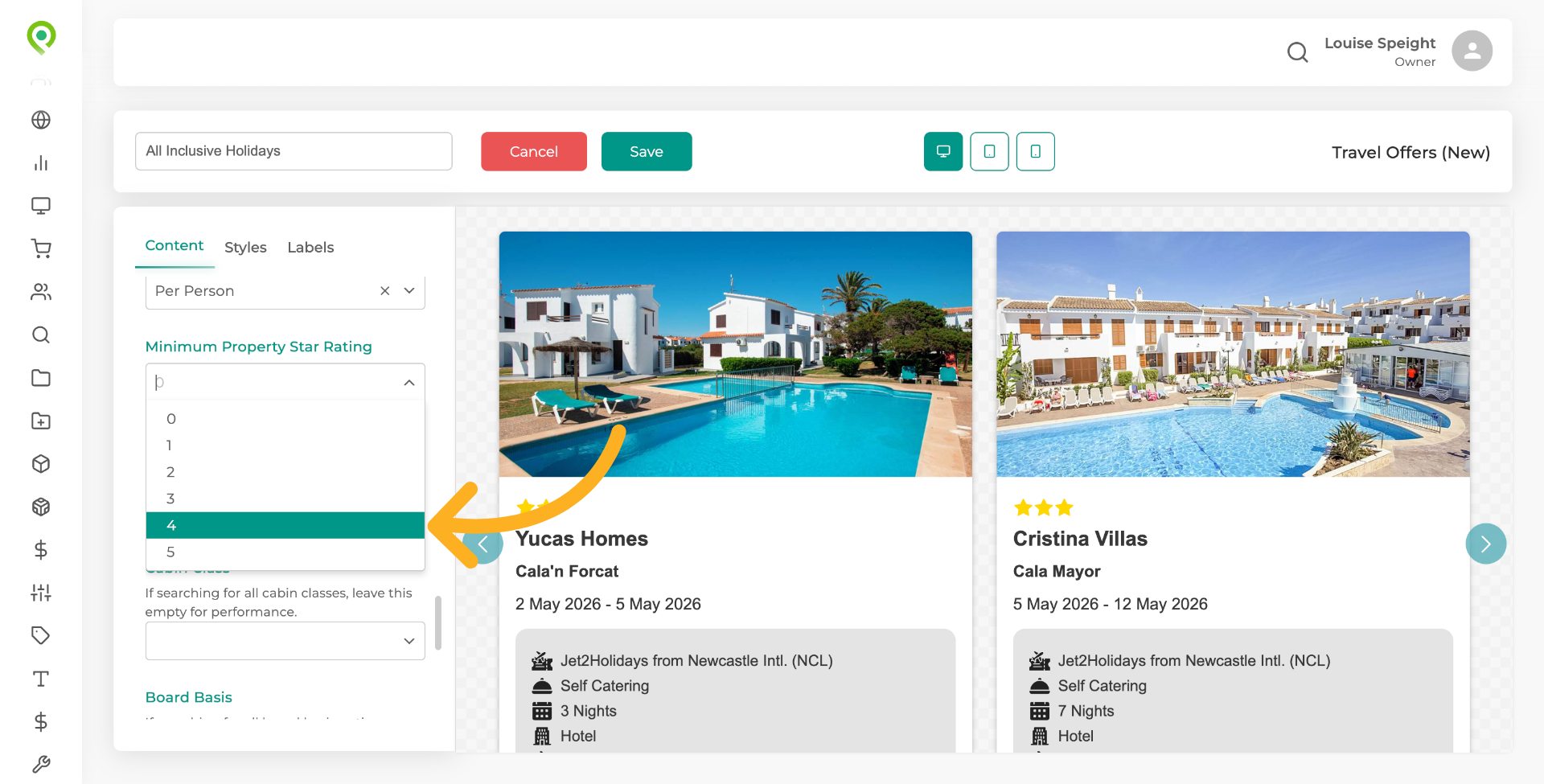 You can choose a star rating for the properties you wish to be displayed