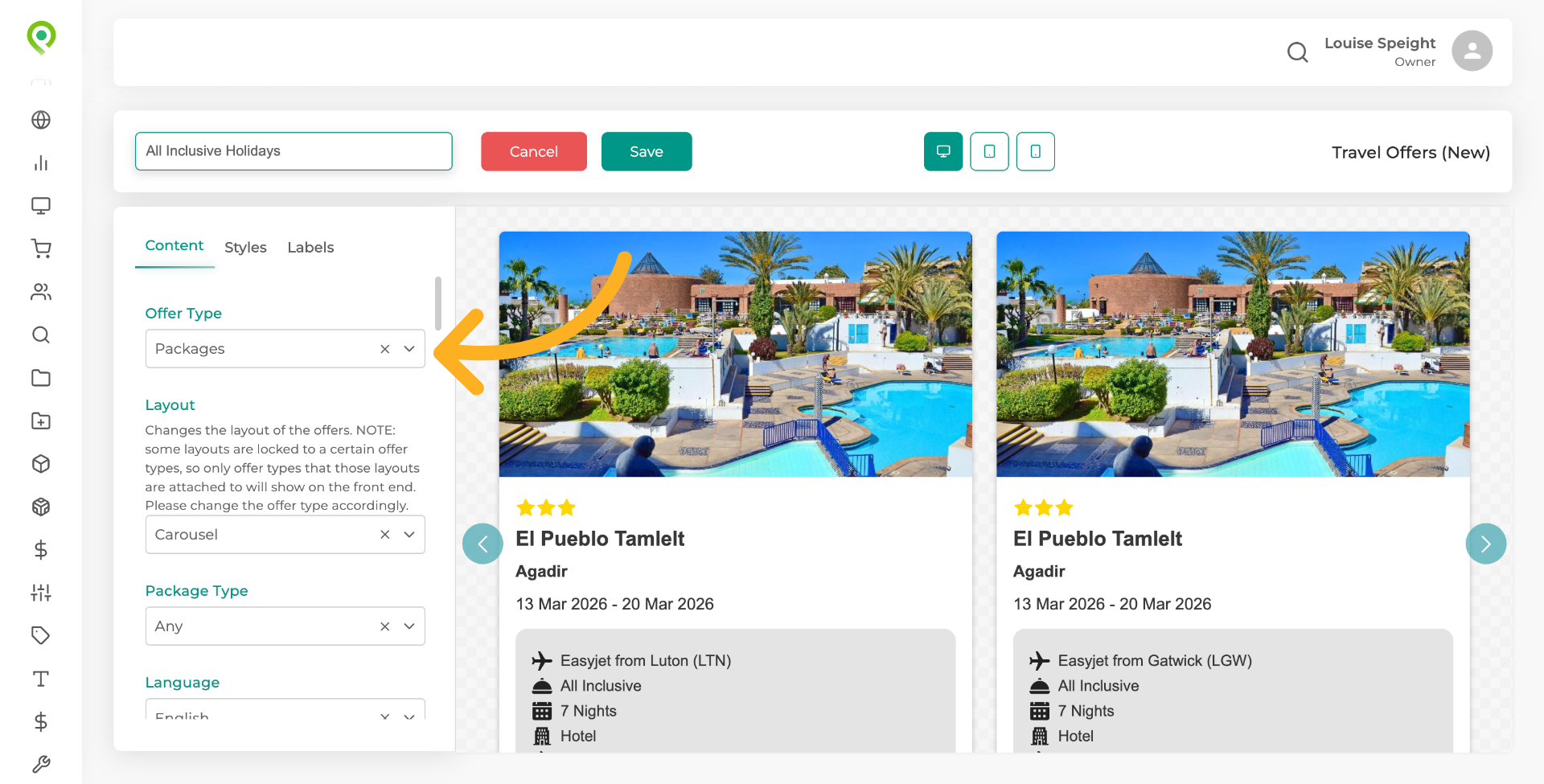 Open Offer Type Menu