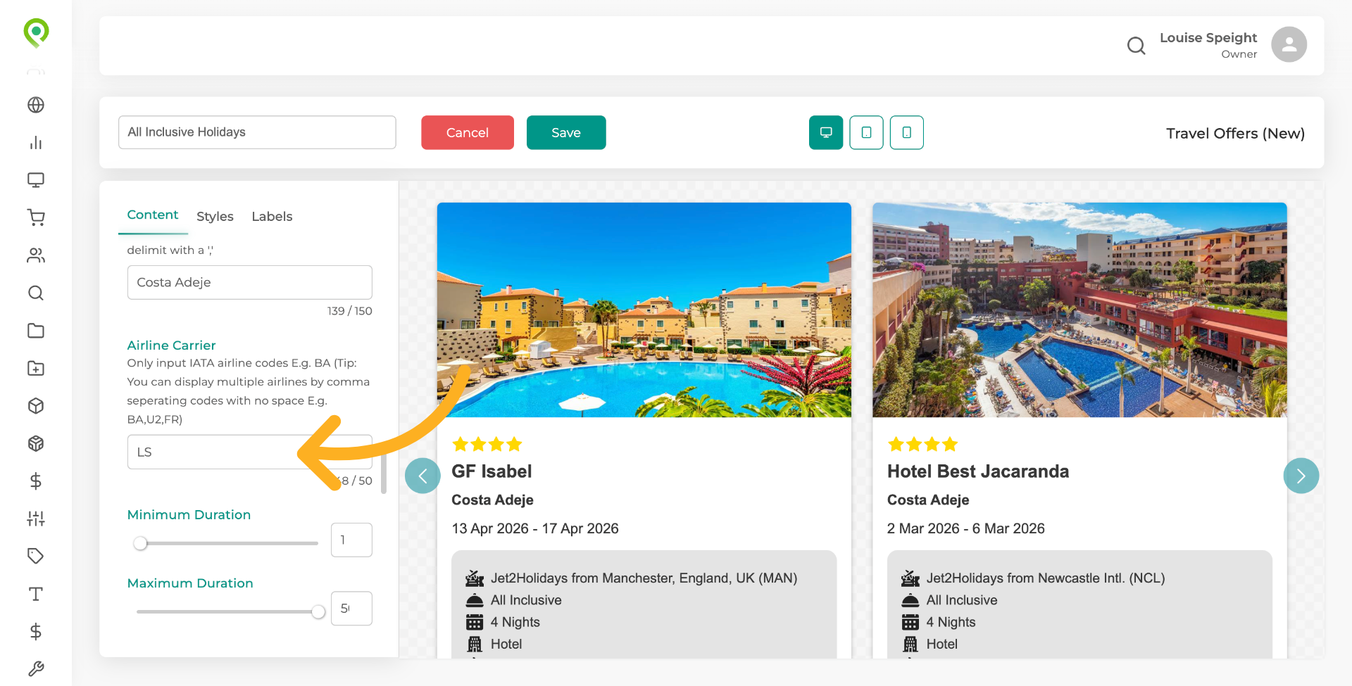 You can choose an airline carrier here