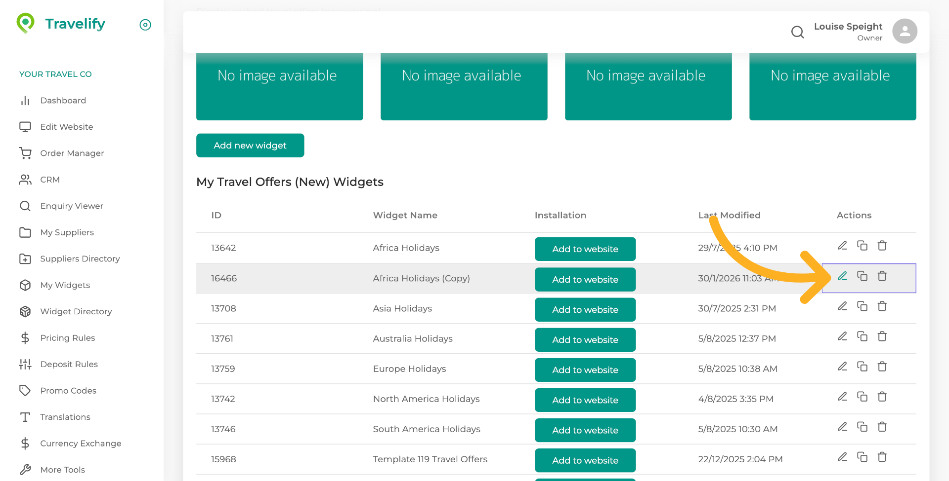 Click the Edit icon on the copied page