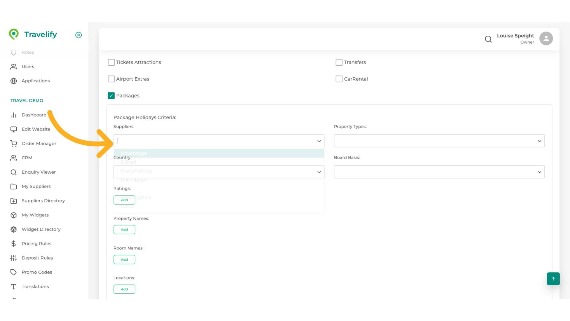 Here you can select the Packages Suppliers you wish this Rule to apply to
