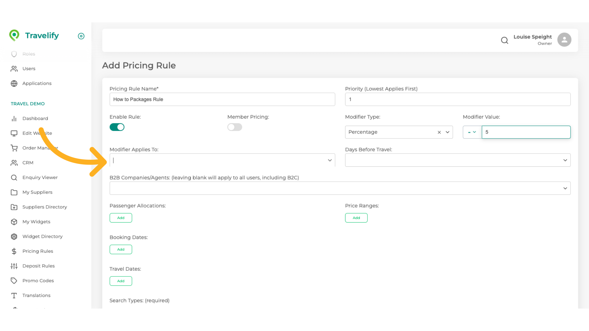 Here you decide how the Rule will be applied