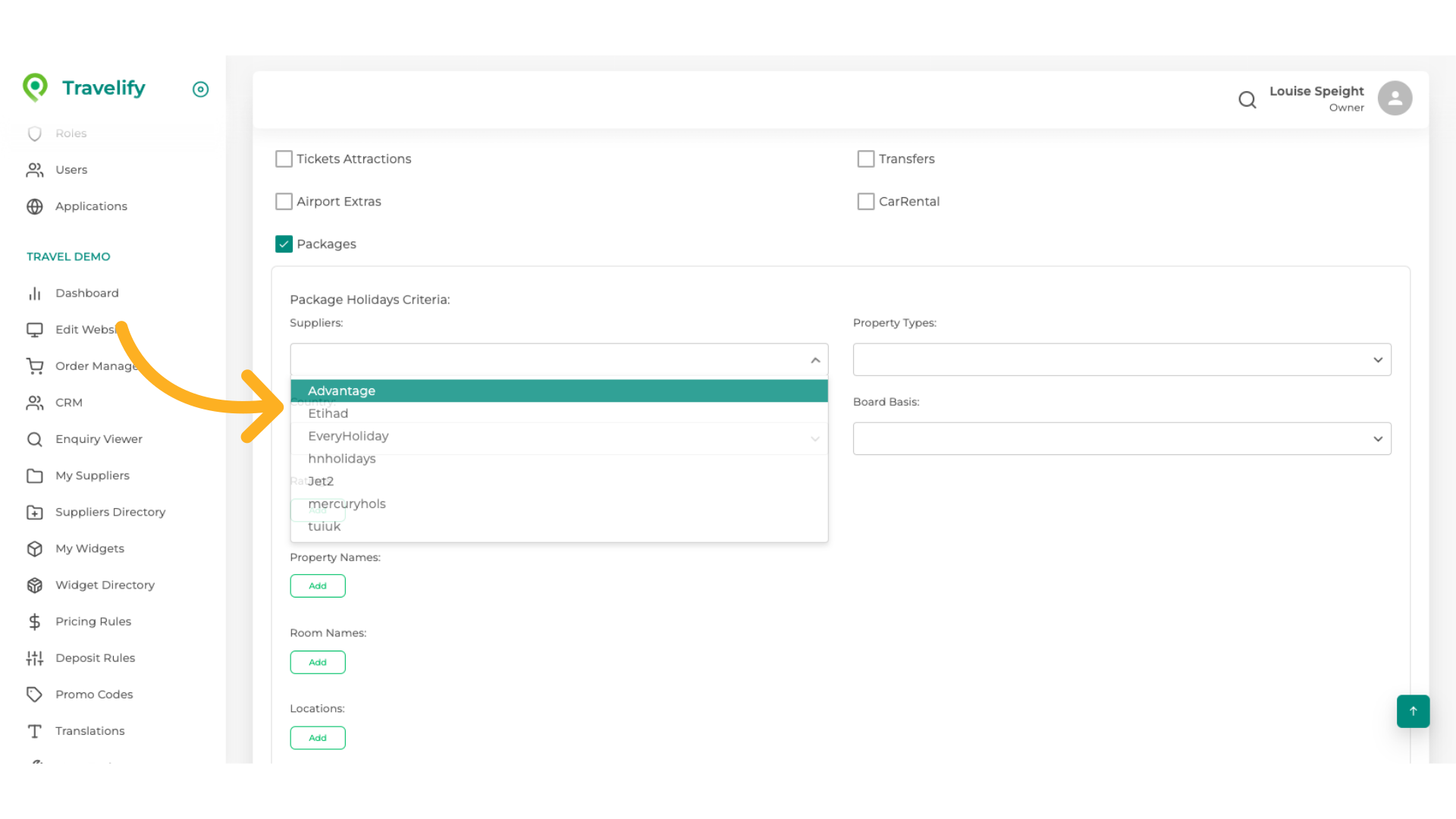 You can select from the dropdown the Package Supplier you require, or leave blank to include ALL your Package Suppliers