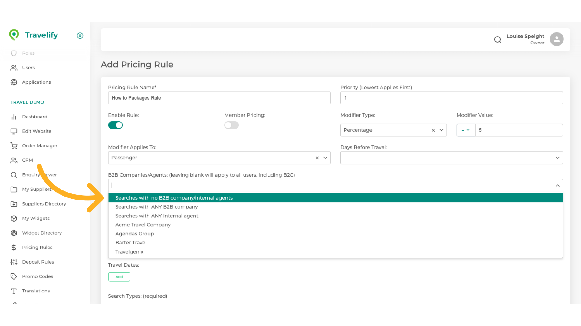 Make your selection from the dropdown