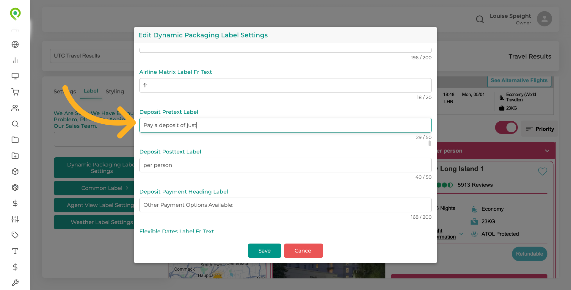 Scroll down to 'Deposit Pretext Label'