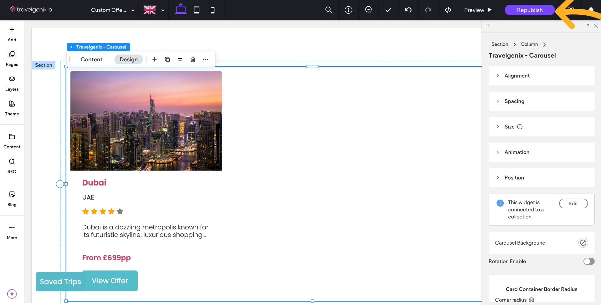 Once you are happy with your page Republish
