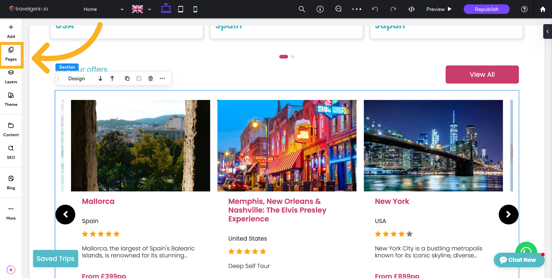 Now open the Pages tab