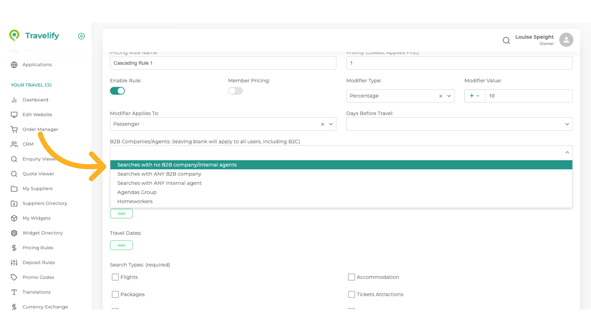 Make your selection from the dropdown