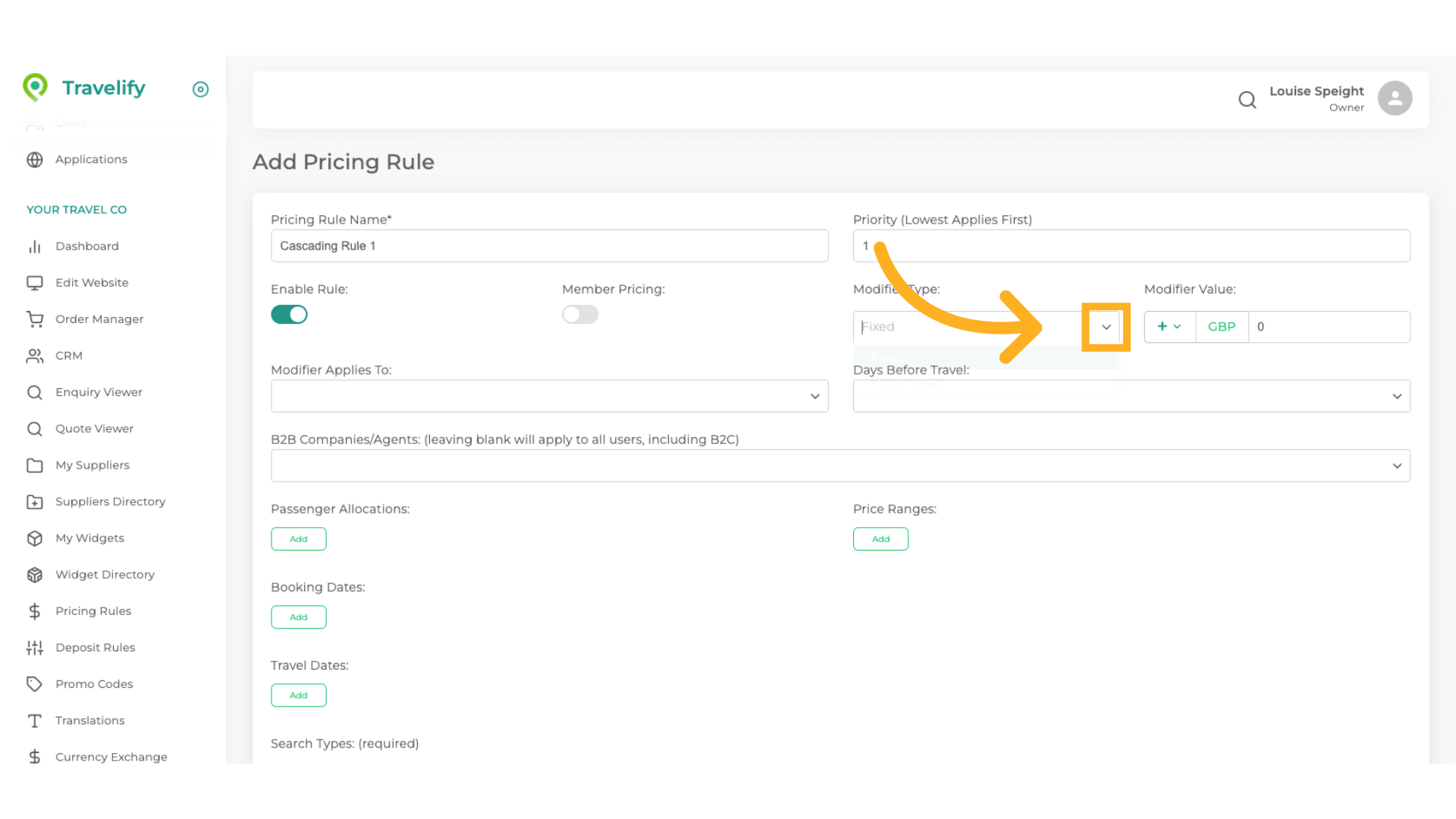 Click here to set it to Percentage