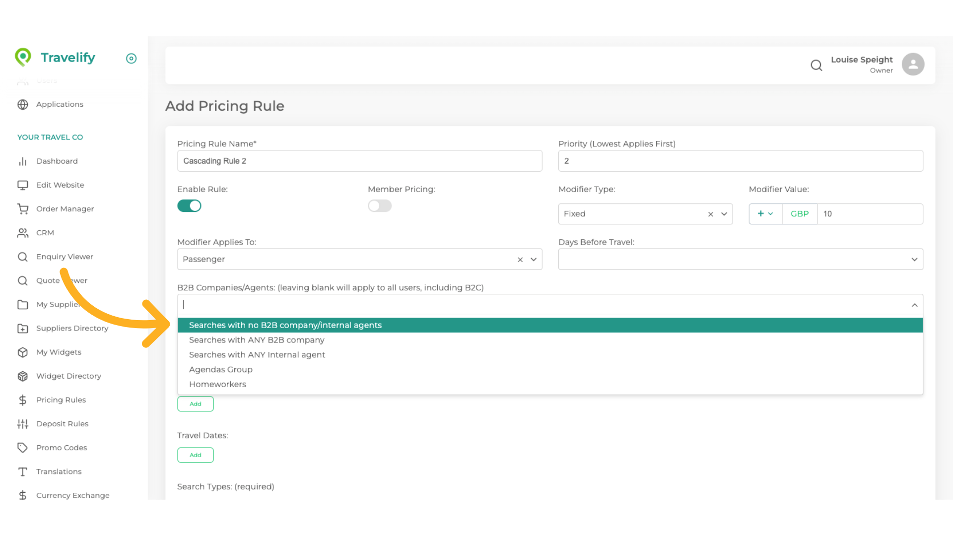 Make your selection from the dropdown