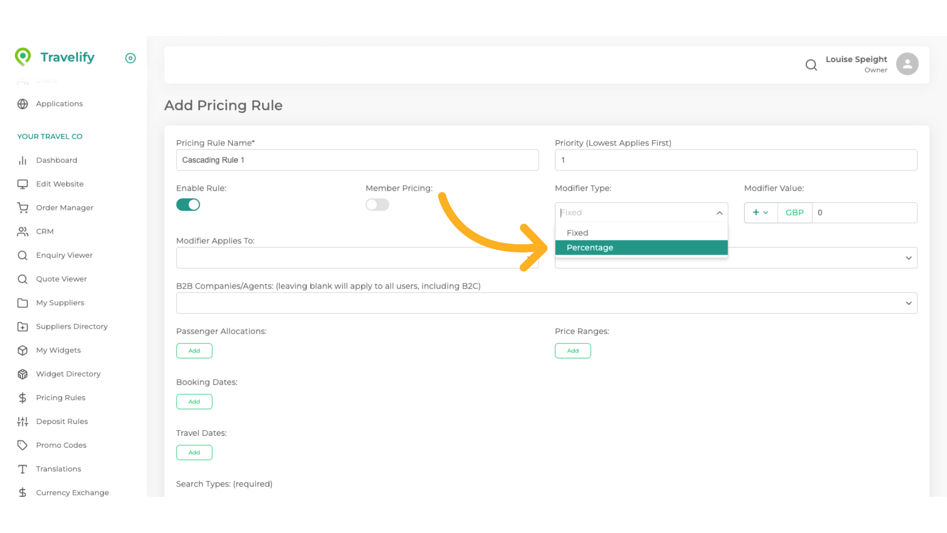 Select from the dropdown