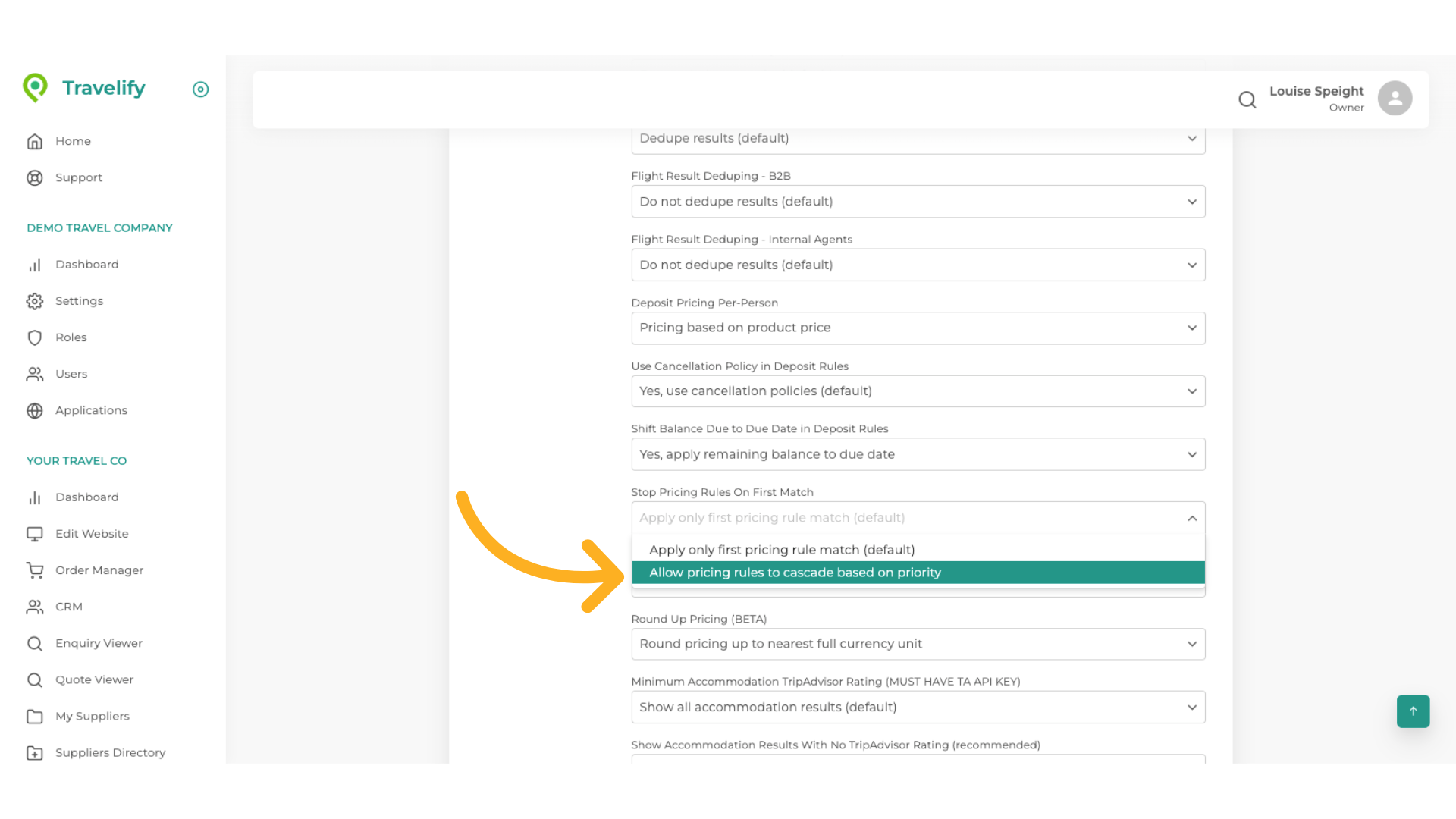 From the dropdown select 'Allow pricing rules to cascade based on priority'