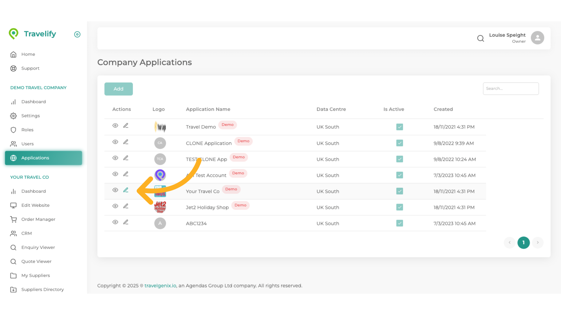 Within the Applications section select your desired site