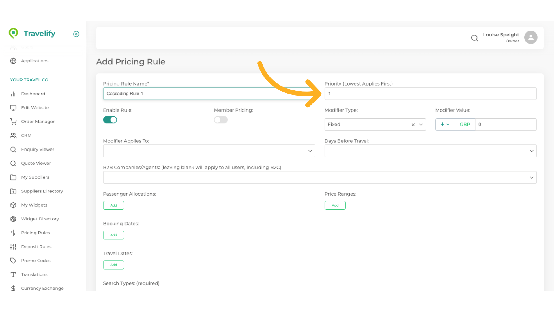 Leave the Priority set as 1, this will be the first rule that will be applied to any searches