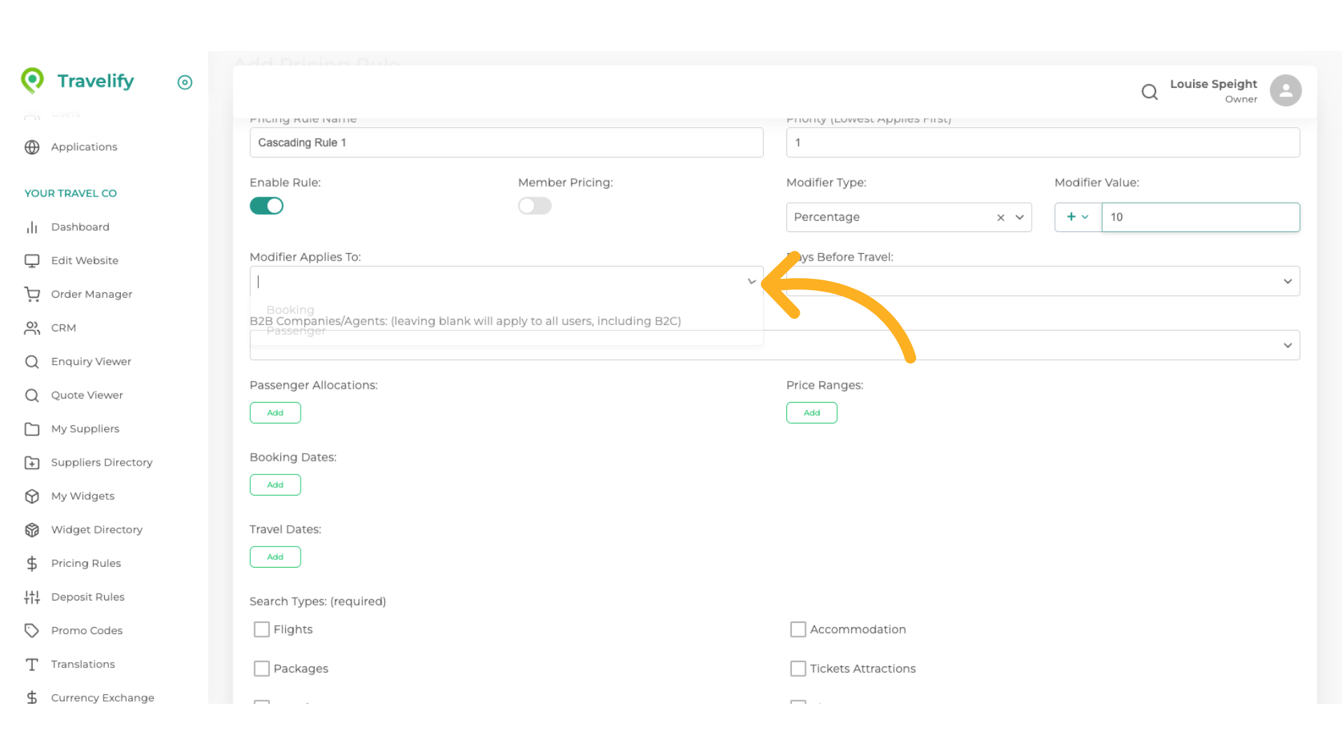 Choose whether you wish the rule to apply per booking or per passenger