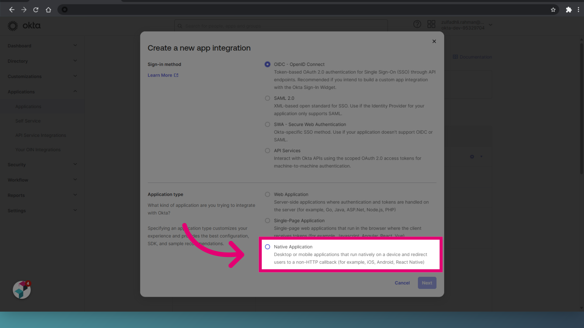 Enable 'Native ApplicationDesktop or mobile applications that run natively on a device and redirect users to a non-HTTP callback (for example, iOS, Android, React Native)'