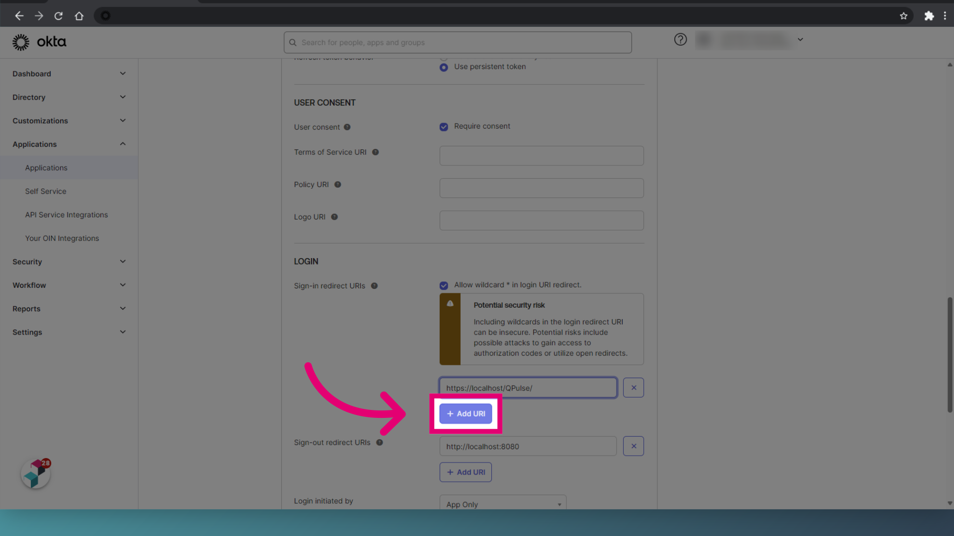 Click 'Add URI'