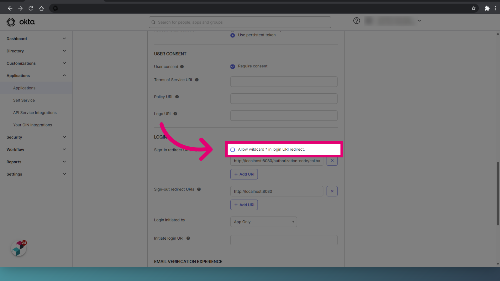 Click 'Allow wildcard in login URI redirect.'