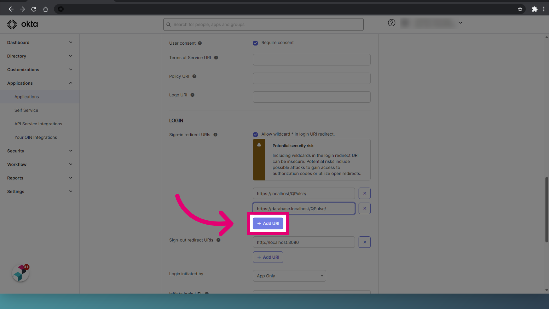 Click 'Add URI'