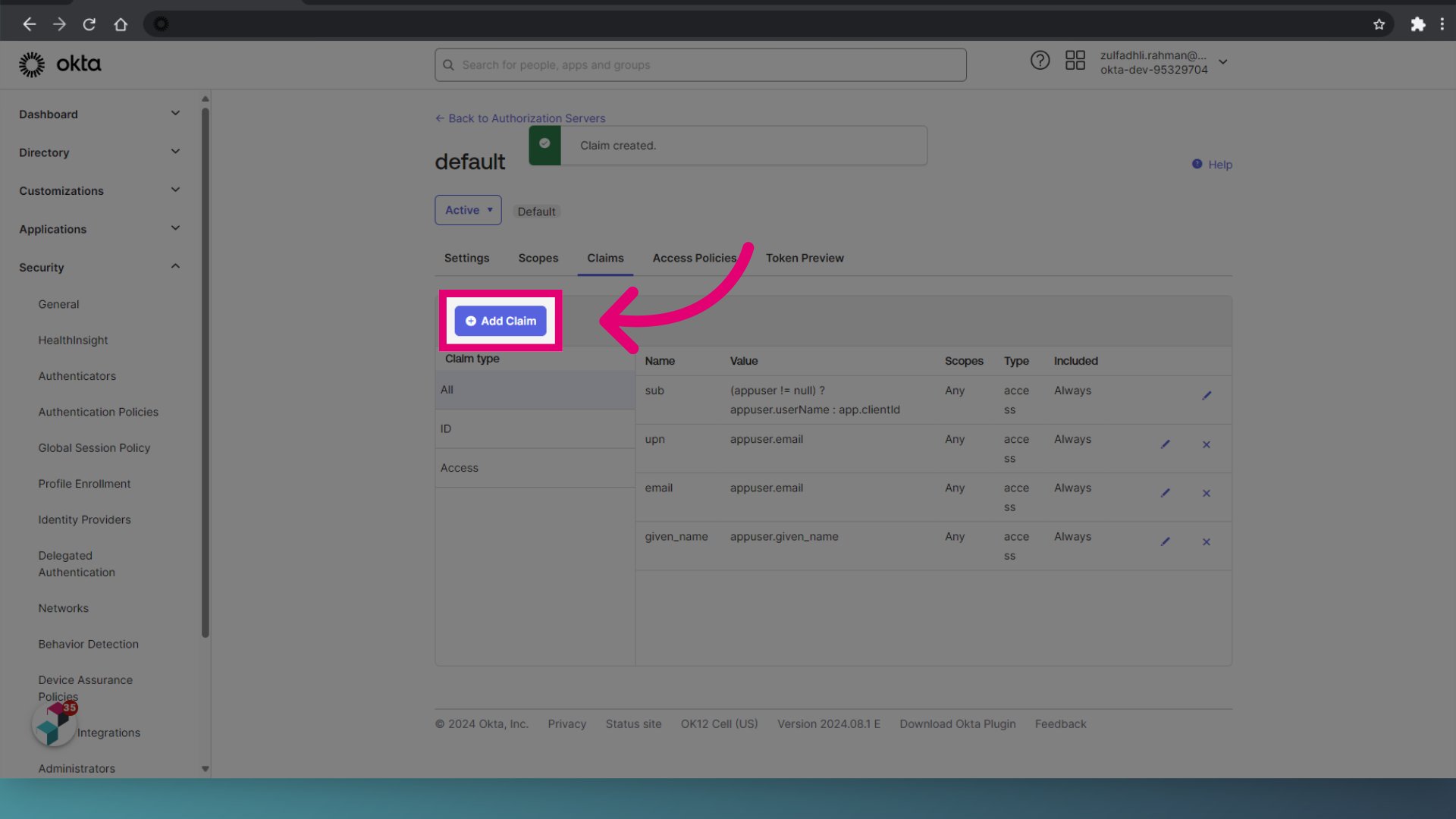 Click 'Add Claim'