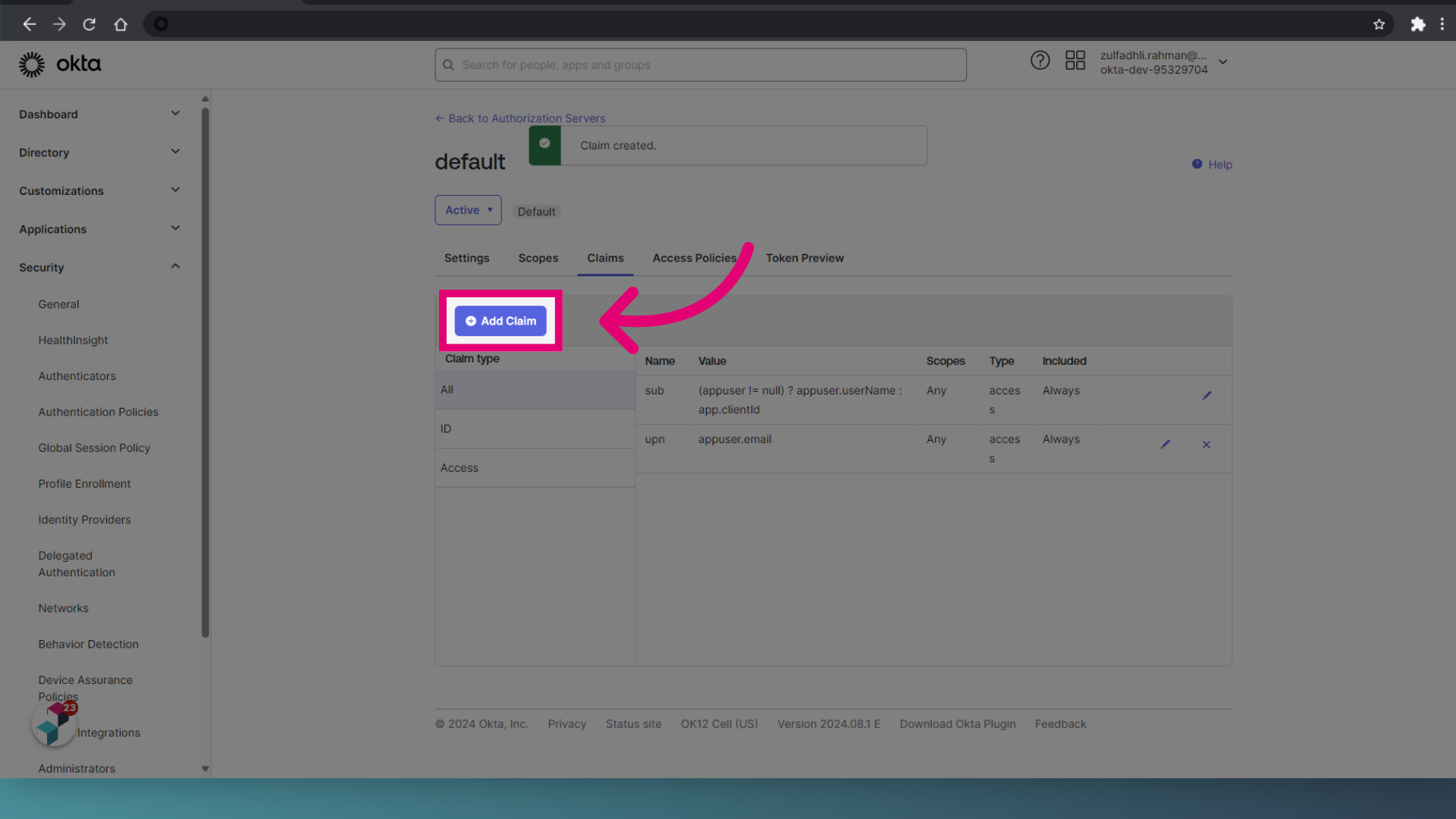 Click 'Add Claim'