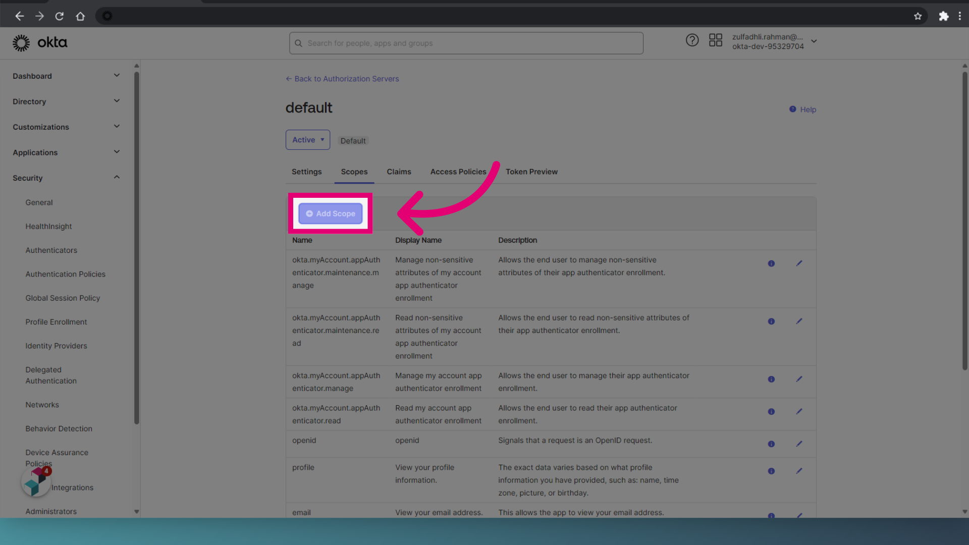 Click 'Add Scope'