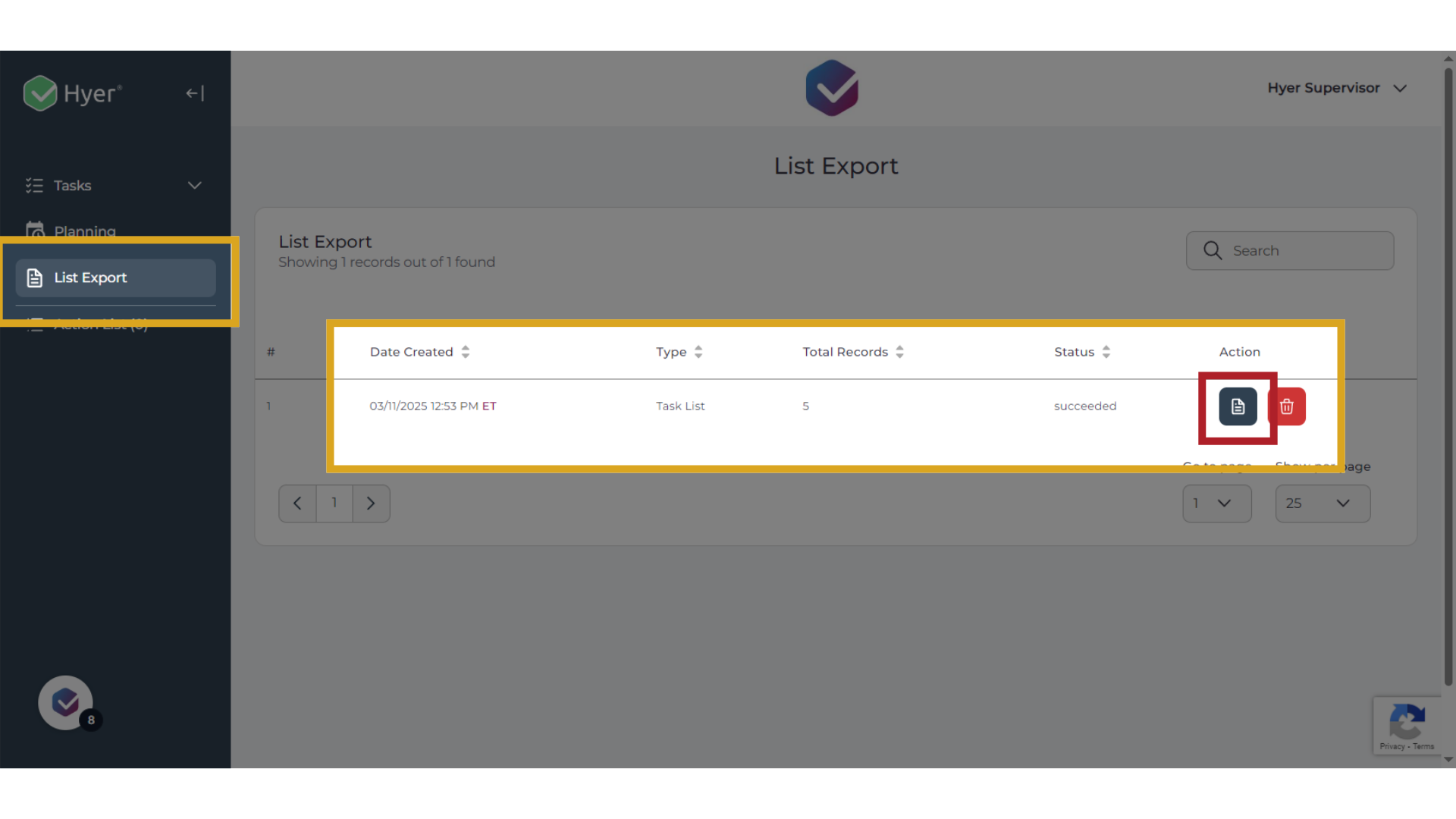 Click the 'Export' button
