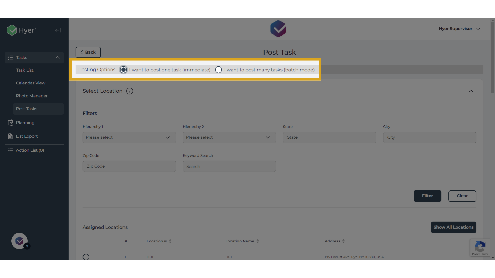 Select the appropriate 'Posting Option'