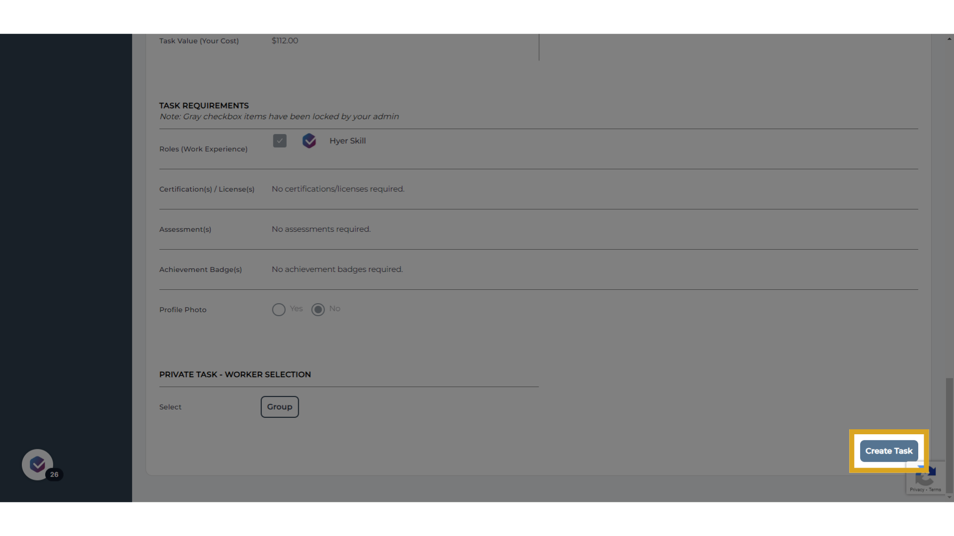 Click 'Create Task'