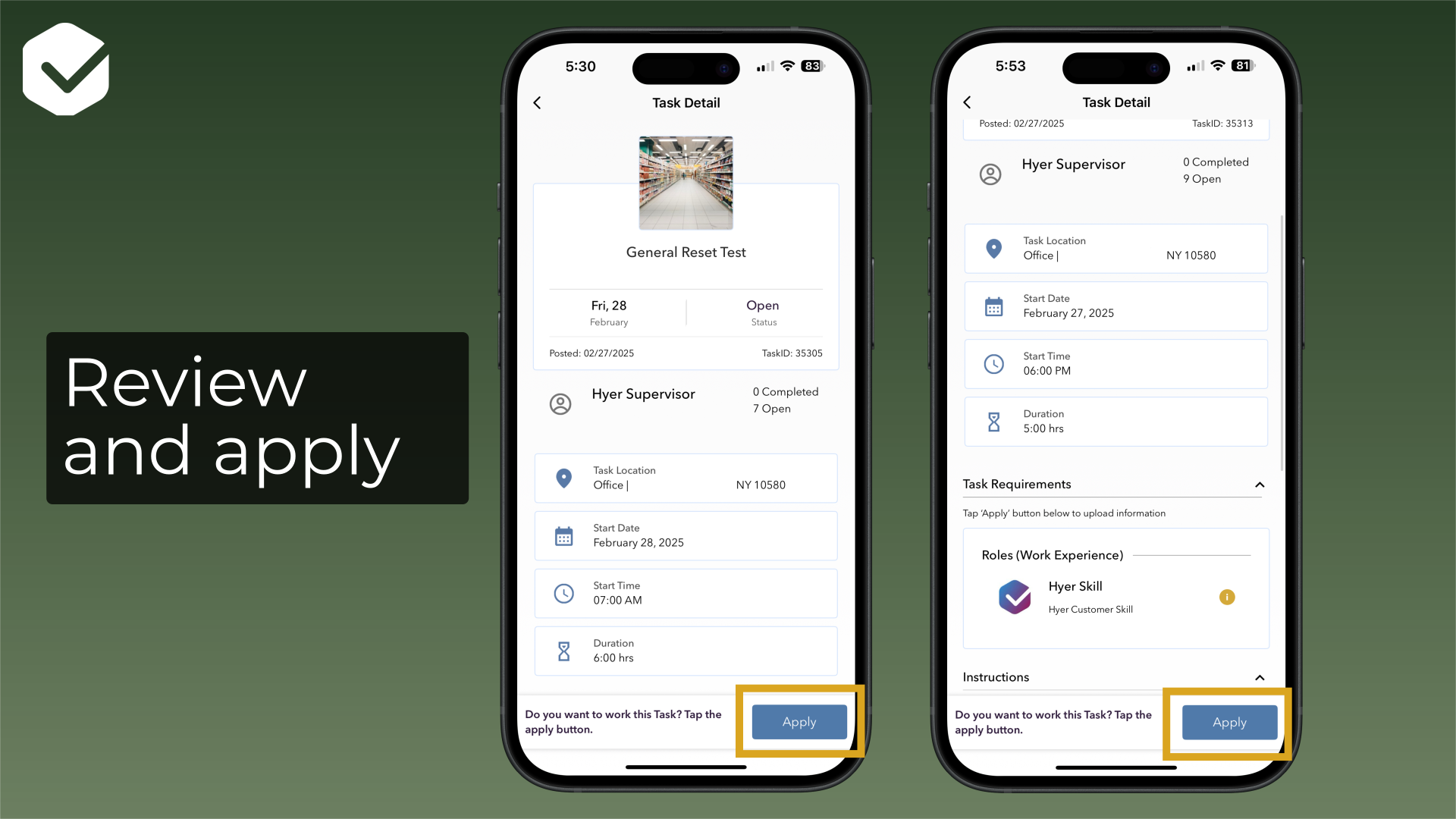 Review and apply